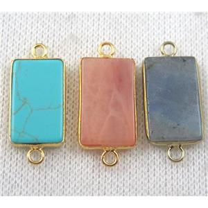 mix gemstone connector, rectangle, gold plated, approx 12x20mm [GMPDA7034]