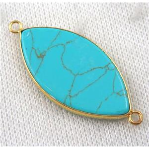 green Turquoise Marquise connector, horse eye, gold plated, approx 20x38mm [GMPDA7035]