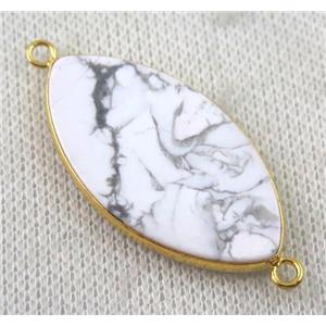 white howlite Turquoise Marquise connector, horse-eye, gold plated, approx 20x38mm [GMPDA7037]