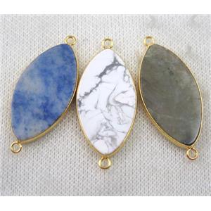 mixed gemstone Marquise connector, horse-eye, gold plated, approx 20x38mm [GMPDA7040]