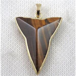 yellow tiger eye stone pendant, dart, gold plated, approx 28-40mm [GMPDA7041]