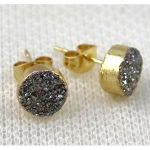 silver druzy agate earring studs, approx 8mm dia [GMPDA7052]