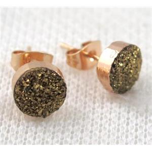 golden druzy agate earring studs, approx 8mm dia [GMPDA7053]