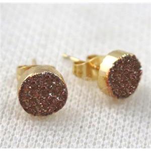 golden champagne druzy agate earring studs, approx 8mm dia [GMPDA7054]