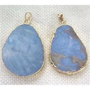 natural agate slice pendant, blue, gold plated, approx 20-50mm [GMPDA7058]