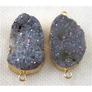 druzy quartz connector, lt.blue gray, AB-color, freeform, gold plated, approx 20-30mm [GMPDA7064]