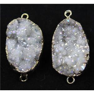 druzy quartz connector, white AB-color, freeform, gold plated, approx 20-30mm [GMPDA7065]