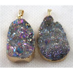rainbow druzy quartz pendant, freeform, gold plated, approx 20-30mm [GMPDA7070]