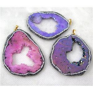 druzy agate slice pendant paved rhinestone, freeform, mix color, approx 30-60mm [GMPDA7079]