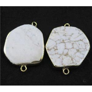 white turquoise howlite slice connector, freeform, gold plated, approx 20-35mm [GMPDA7080]