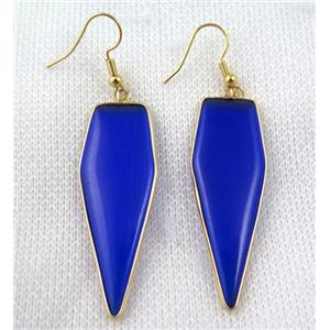 blue jasper earring, dye, bullet, gold plated, approx 16-50mm [GMPDA7085]
