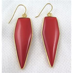 red jasper bullet earring, dye, gold plated, approx 16-50mm [GMPDA7086]