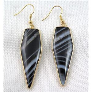 black agate earring, bullet, gold plated, approx 16-50mm [GMPDA7087]