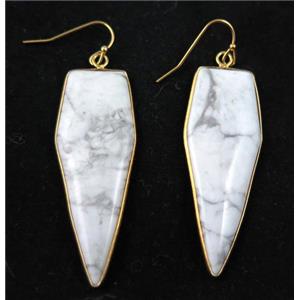 white howlite tuquoise earring, bullet, gold plated, approx 16-50mm [GMPDA7091]