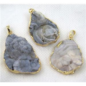 solar agate druzy slice pendant, freeform, gold plated, approx 20-45mm [GMPDA7094]