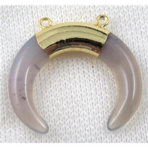 gray agate crescent horn pendant with 2loops, gold plated, approx 30-35mm [GMPDA7096]