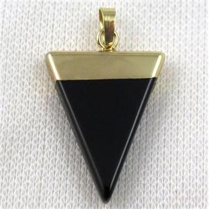 black onyx agate pendant, triangle, gold plated, approx 20-35mm [GMPDA7128]