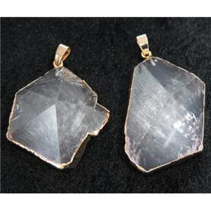 Clear Quartz pendant, freeform, point, gold plated, approx 20-40mm [GMPDA7183]