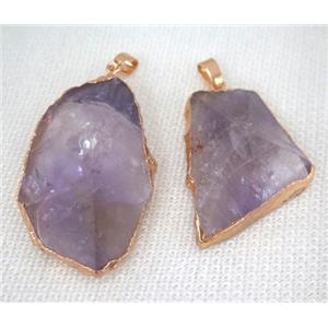 amethyst pendant, freeform, purple, point, gold plated, approx 20-40mm [GMPDA7184]