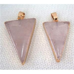 Rose Quartz pendant, triangle, gold plated, approx 22-30mm [GMPDA7187]