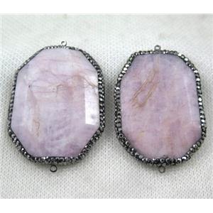 Kunzite slice connector paved rhinestone, faceted freeform, pink, approx 25-40mm [GMPDA7190]