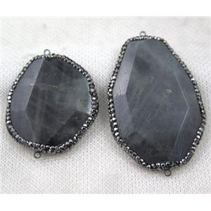 black Labradorite slice connector paved rhinestone, faceted freeform, approx 25-40mm [GMPDA7191]