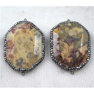 yellow Crazy Agate slice connector paved rhinestone, faceted freeform, approx 25-40mm [GMPDA7192]