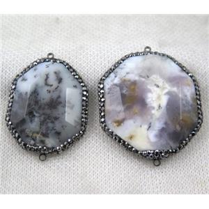 white Opal Jasper slice connector paved rhinestone, faceted freeform, approx 25-40mm [GMPDA7193]