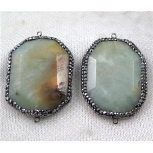 Amazonite slice connector paved rhinestone, faceted freeform, approx 25-40mm [GMPDA7194]