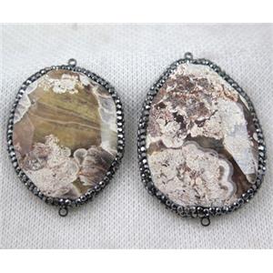 white ocean jasper slice connector paved rhinestone, faceted freeform, approx 25-40mm [GMPDA7196]