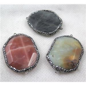 mix gemstone slice connector paved rhinestone, faceted freeform, approx 25-40mm [GMPDA7197]
