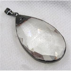 glass crystal pendant, black plated, approx 30-50mm [GMPDA7250]