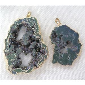 rainbow druzy agate slice pendant, freeform, gold plated, approx 30-60mm [GMPDA7267]