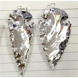 hammered Rock Agate Arrowhead pendant, silver plated, approx 20-60mm [GMPDA7270]