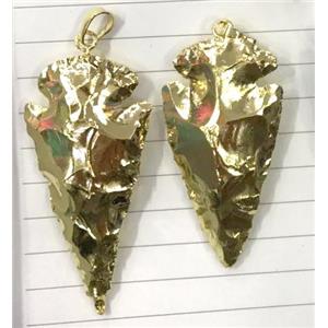 hammered Rock Agate Arrowhead pendant, gold plated, approx 20-60mm [GMPDA7271]