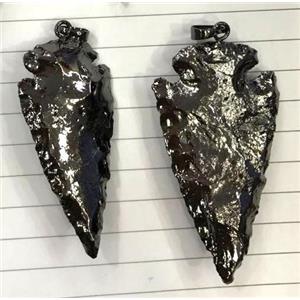 hammered Rock Agate Arrowhead pendant, black plated, approx 20-60mm [GMPDA7272]