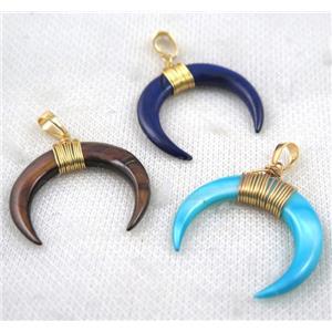 shell horn crescent pendant, wire wrapped, mix color, approx 30-35mm [GMPDA7282]