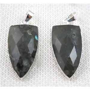 Labradorite arrohead pendant, faceted, silver plated, approx 15-28mm [GMPDA7283]
