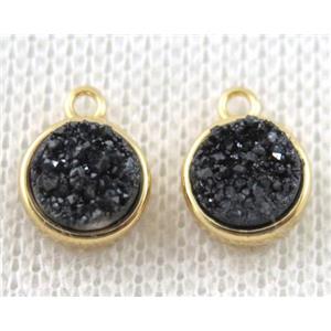 black druzy quartz pendant, circle, copper, gold plated, approx 8mm dia [GMPDA7297]