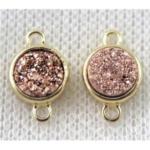 rose-golden druzy quartz connector, copper, flat-round, gold plated, approx 8mm dia [GMPDA7302]