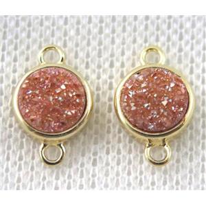 golden-champagne druzy quartz connector, copper, flat-round, gold plated, approx 8mm dia [GMPDA7303]