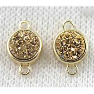 GOLDEN druzy quartz connector, copper, flat-round, gold plated, approx 8mm dia [GMPDA7306]