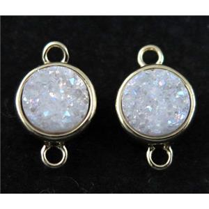 white druzy quartz connector, AB-color, copper, flat-round, gold plated, approx 8mm dia [GMPDA7307]