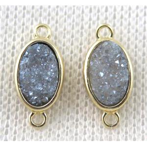 druzy quartz oval connector, light gray-blue, copper, gold plated, approx 8x11mm [GMPDA7310]