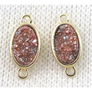 golden champagne druzy quartz oval connector, copper, gold plated, approx 8x11mm [GMPDA7311]