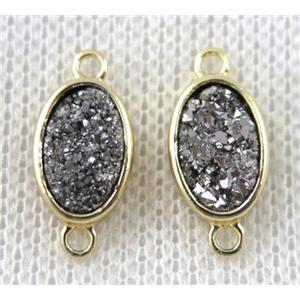 silver druzy quartz oval connector, copper, gold plated, approx 8x11mm [GMPDA7312]