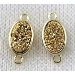 golden druzy quartz connector, copper, oval, gold plated, approx 8x11mm [GMPDA7313]