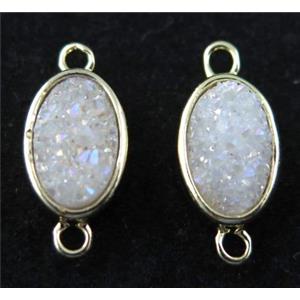 druzy quartz connector, white AB-color, copper, oval, gold plated, approx 8x11mm [GMPDA7314]