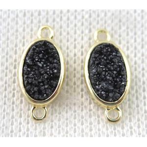black druzy quartz connector, copper, oval, gold plated, approx 8x11mm [GMPDA7315]