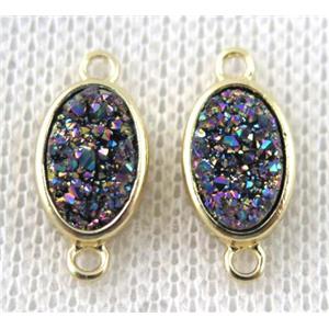 rainbow druzy quartz connector, copper, oval, gold plated, approx 8x11mm [GMPDA7316]